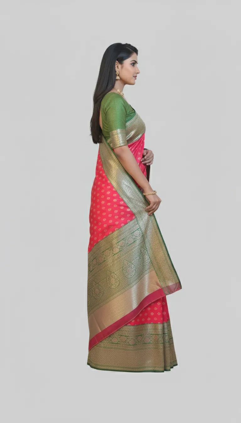 Gulmohar Rose Banarasi Silk Saree