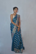 Kalyani Peacock Blue Tissue Saree