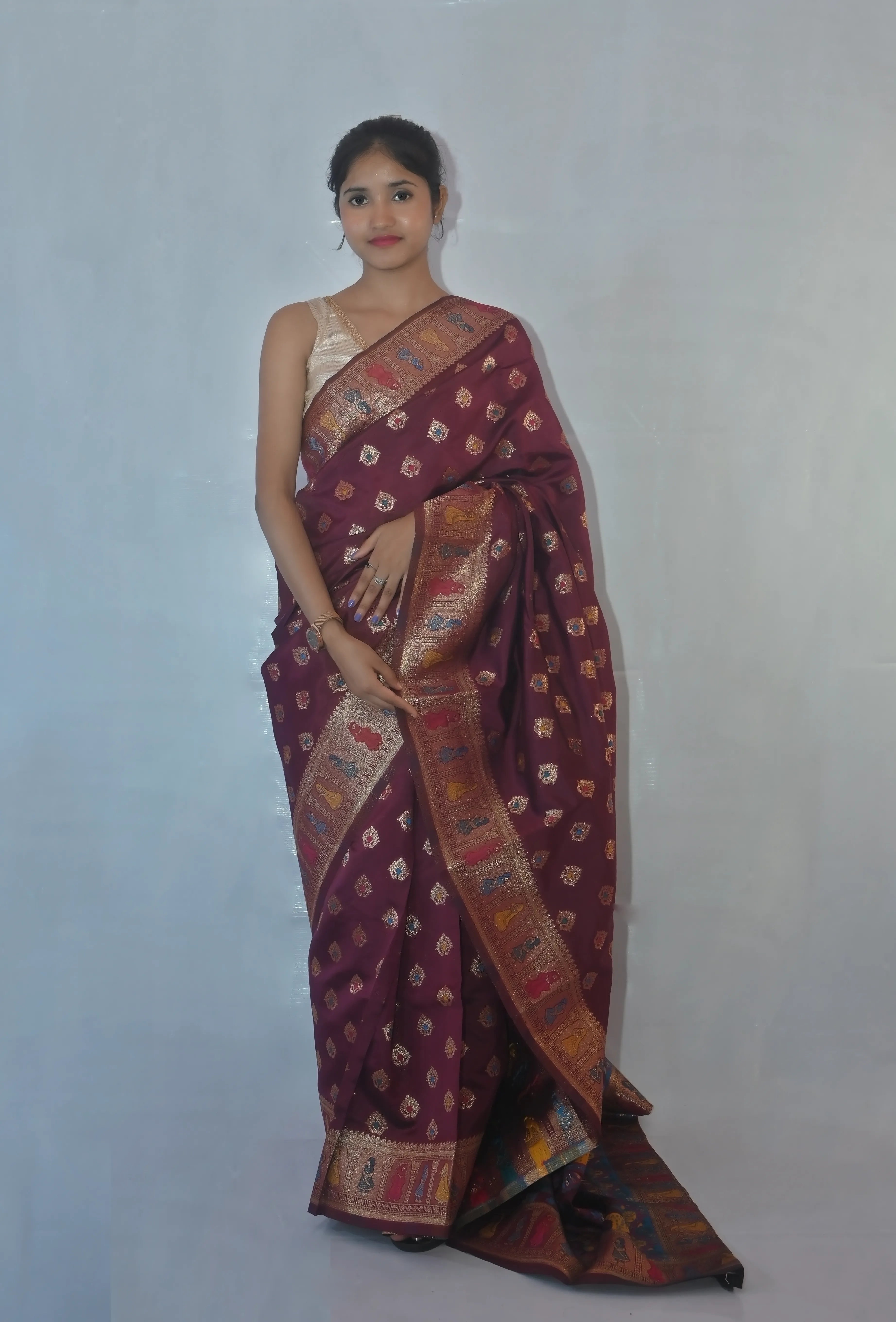 Charulata Maroon Banarasi Brocade