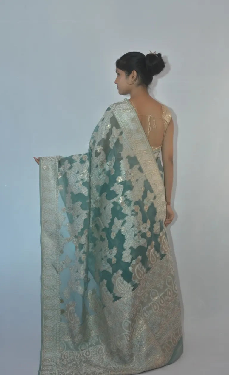 Devika Green-Silver Banarasi Weave